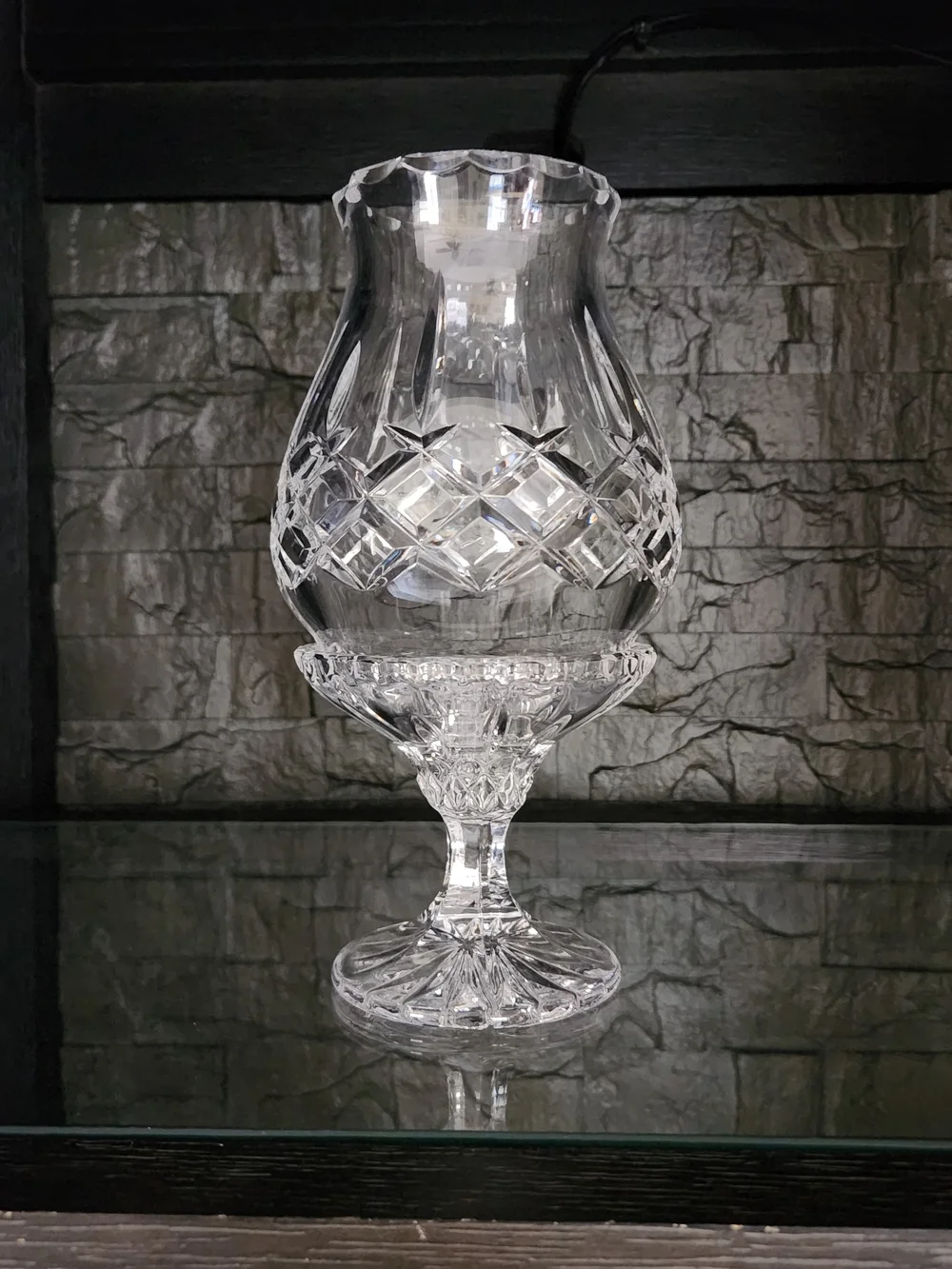 Gorham Clear Cut Crystal King Edward 2 Piece Hurricane Lamp